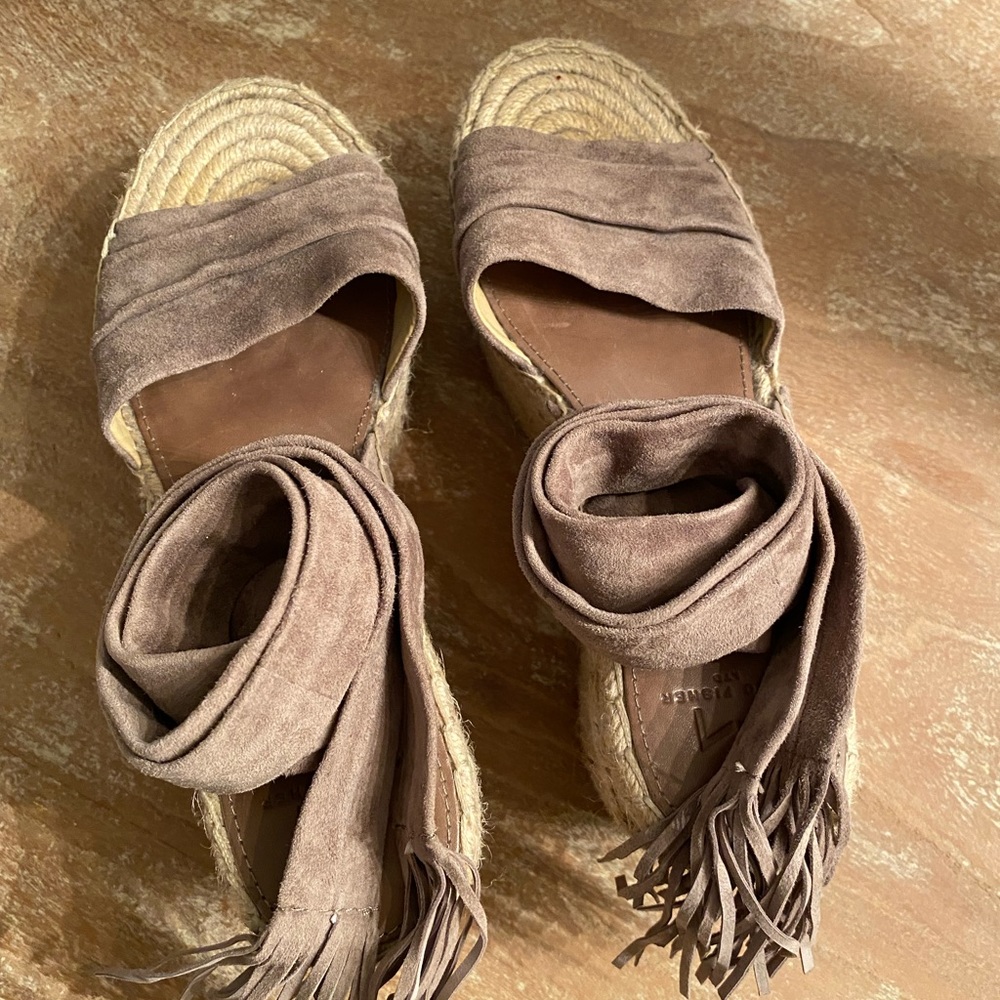 Marc Fisher suede tie up sandals with tassels 6.5